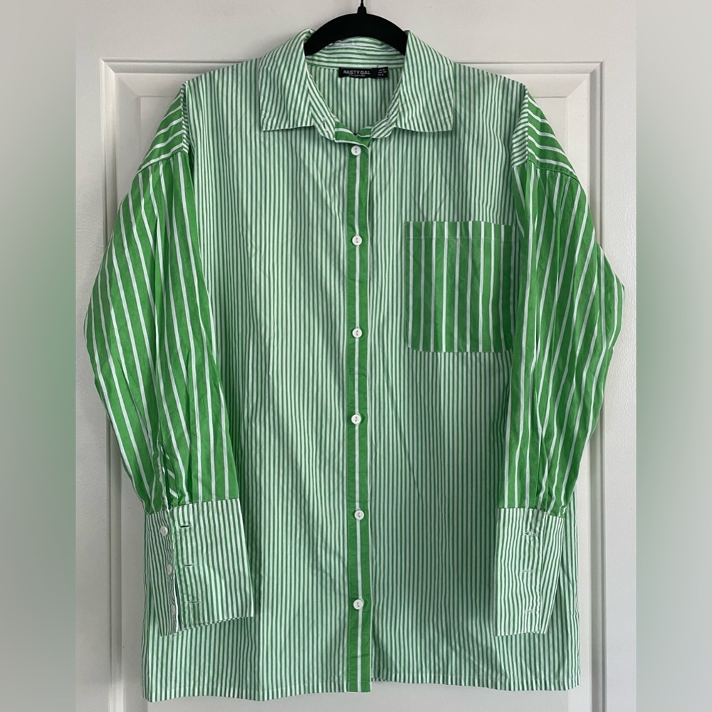 Nasty Gal Green Striped Casual Shirt